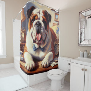 Vintage English Bulldog Illustration Shower Curtain