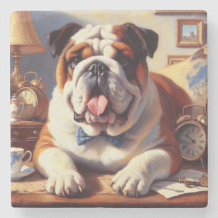 Vintage English Bulldog Illustration Stone Coaster