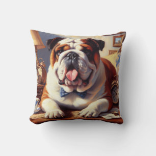 Vintage English Bulldog Illustration Throw Pillow