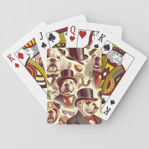 Vintage English Bulldog  Seamless Illustration Poker Cards