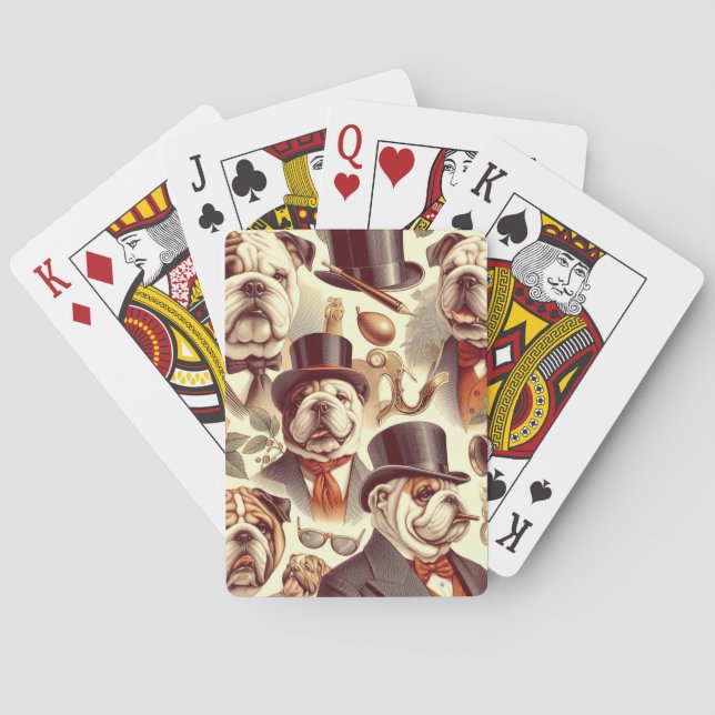 Vintage English Bulldog  Seamless Illustration Poker Cards (Back)