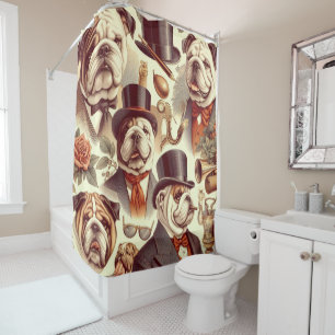 Vintage English Bulldog  Seamless Illustration Shower Curtain
