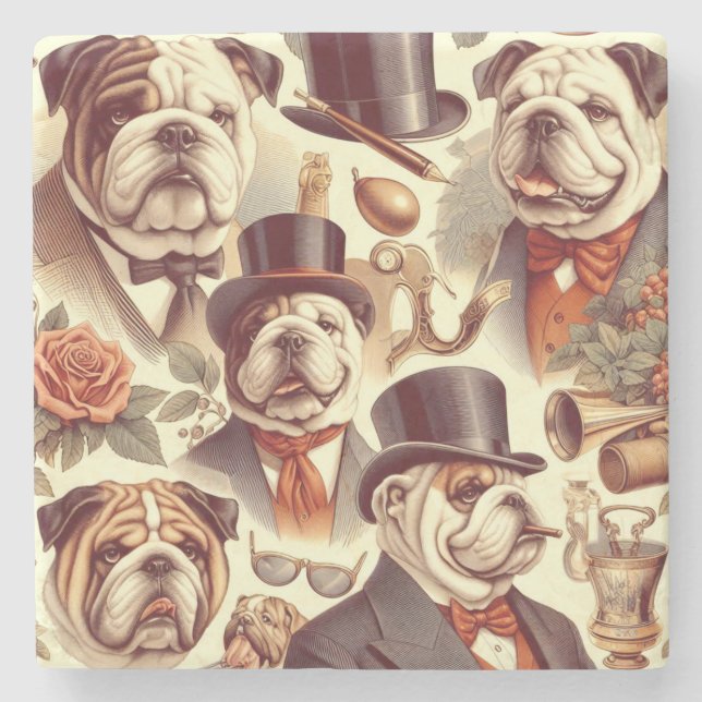Vintage English Bulldog  Seamless Illustration Stone Coaster (Front)
