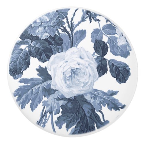 Vintage English Cottage Floral Blue and White 1 Ceramic Knob