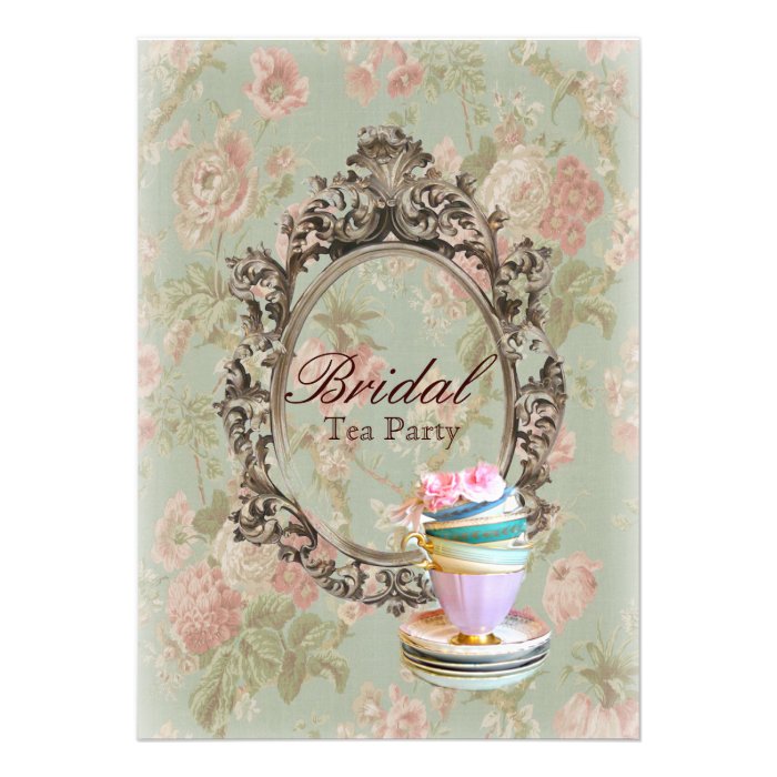 vintage english country floral  bridal tea party invitations