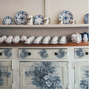 Vintage English Floral Blue and White Decoupage Tissue Paper