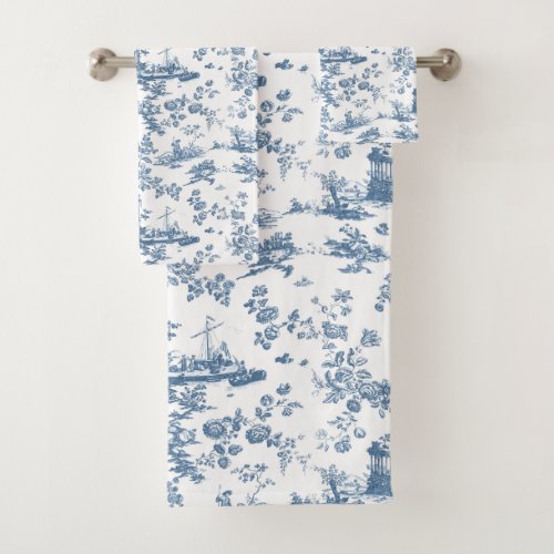 Vintage English Floral Toile de Jouy_Blue Bath Towel Set