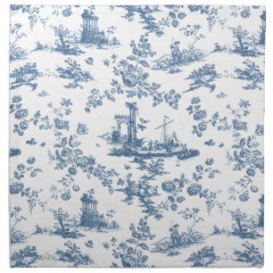 Vintage English Floral Toile de Jouy-Blue Cloth Napkin