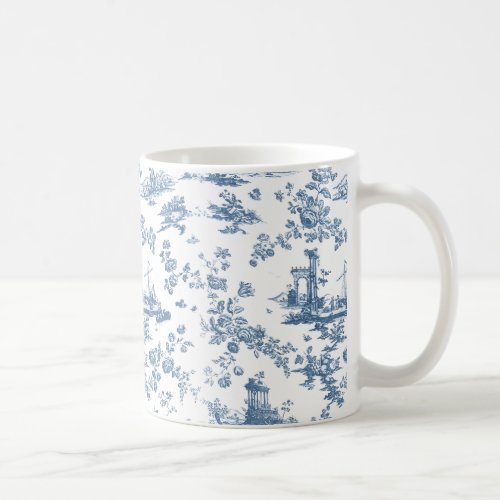 Vintage English Floral Toile de Jouy_Blue Coffee Mug