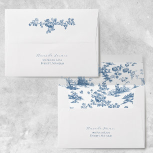 Vintage English Floral Toile de Jouy-Blue  Envelope