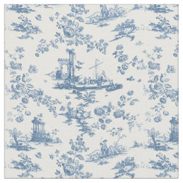 Vintage English Floral Toile de Jouy-Blue Fabric