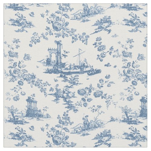 Vintage English Floral Toile de Jouy_Blue Fabric