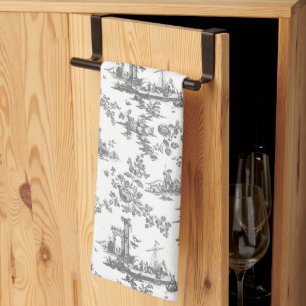Vintage English Floral Toile de Jouy-Blue Kitchen  Towel