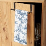 Vintage English Floral Toile de Jouy-Blue Kitchen Towel<br><div class="desc">Beautiful seamless toile de jouy pattern adapted from an English copperplate engraved design by John Munns ca 1770s featuring classical ruins,  seaport,  shepherd and floral garlands. Blue on white background.</div>