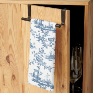 Vintage English Floral Toile de Jouy-Blue Kitchen Towel