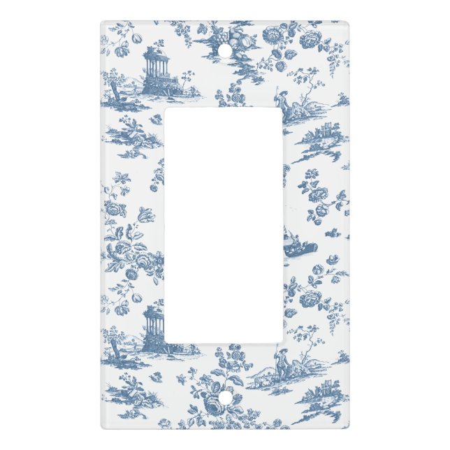 Vintage English Floral Toile de Jouy-Blue Light Switch Cover (Front)