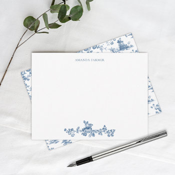 Vintage English Floral Toile De Jouy-blue Note Card by GrafixMom at Zazzle