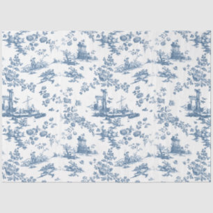 Vintage English Floral Toile de Jouy-Blue Tissue Paper