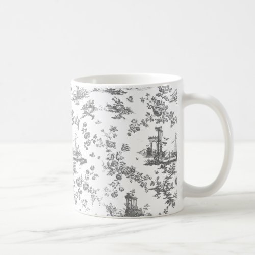 Vintage English Floral Toile de Jouy_Grey Coffee Mug