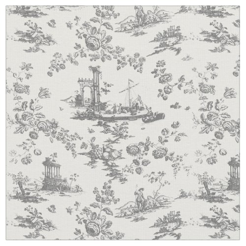 Vintage English Floral Toile de Jouy_Grey Fabric