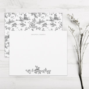Vintage English Floral Toile de Jouy-Grey Note Card