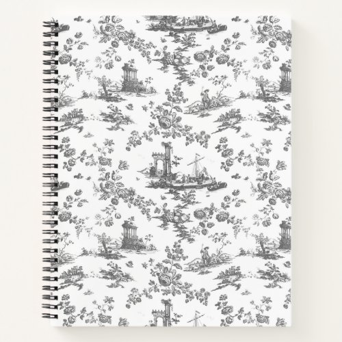 Vintage English Floral Toile de Jouy_Grey Notebook