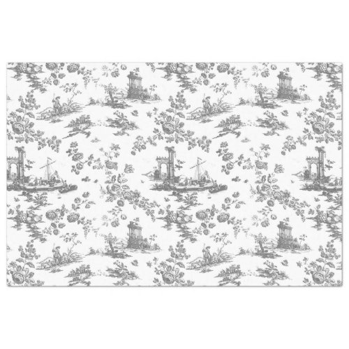 Vintage English Floral Toile de Jouy_Grey Tissue Paper