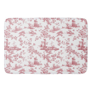 Vintage English Floral Toile de Jouy-Pink Bath Mat