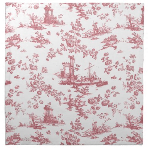 Vintage English Floral Toile de Jouy_Pink Cloth Napkin