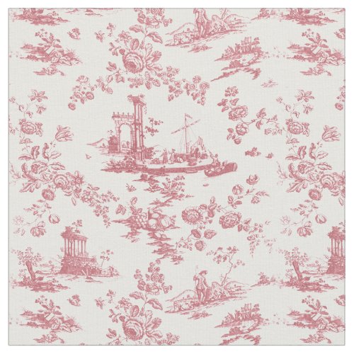 Vintage English Floral Toile de Jouy_Pink Fabric