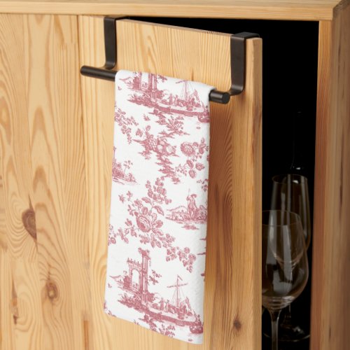 Vintage English Floral Toile de Jouy_Pink Kitchen Towel