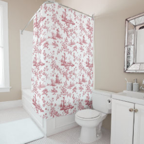 Vintage English Floral Toile de Jouy-Pink Shower Curtain
