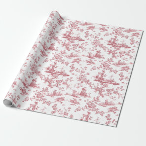 Vintage English Floral Toile de Jouy-Pink Wrapping Paper