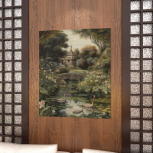 Vintage English Garden Swan Classical Fine Art Canvas Print