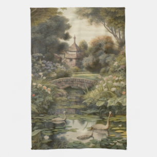 Vintage English Garden Swan Rustic Heritage Kitchen Towel