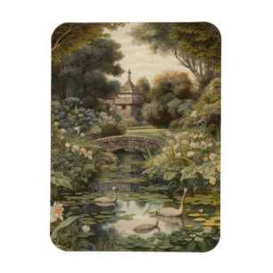 Vintage English Garden & Swans Botanical Art Magnet