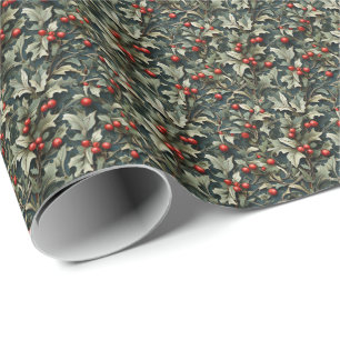 Vintage English Holly berry botanical Wrapping Paper