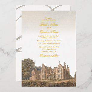 Vintage English Manor Chateau Villa Wedding Foil Invitation