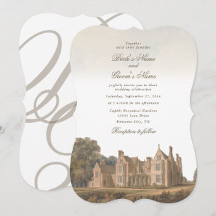 Vintage English Manor Chateau Villa Wedding Invitation