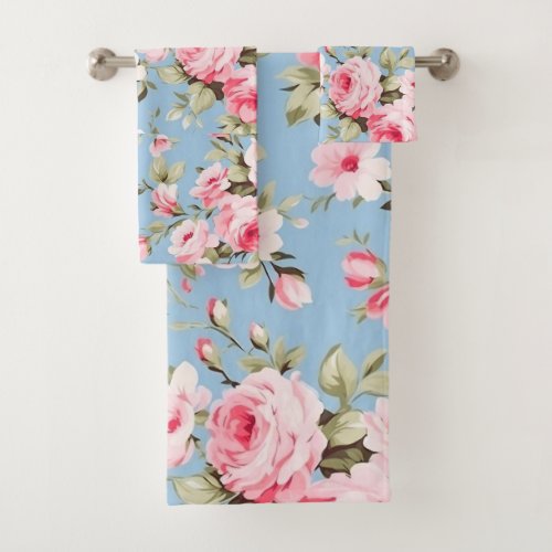 Vintage English pink roses Bath Towel Set