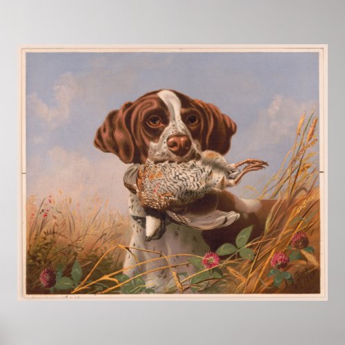 Vintage English Pointer Hunting Painting 1869 Poster