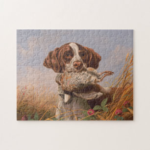 Vintage English Pointer Hunting Quail Painting Jigsaw Puzzle
