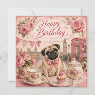 vintage english pug birthday card 