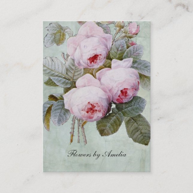 Vintage English Rose Garden Botanical Chubby Business Card (Front)