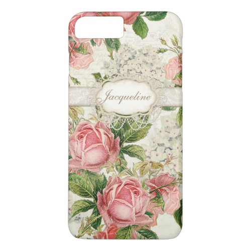 Vintage English Rose Lace n Hydrangea Floral Art iPhone 8 Plus7 Plus Case