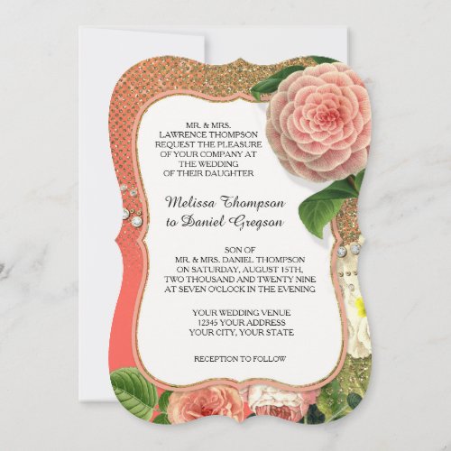 Vintage English Roses Glam Old Hollywood Regency Invitation