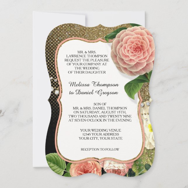 Vintage English Roses Glam Old Hollywood Regency Invitation (Back)