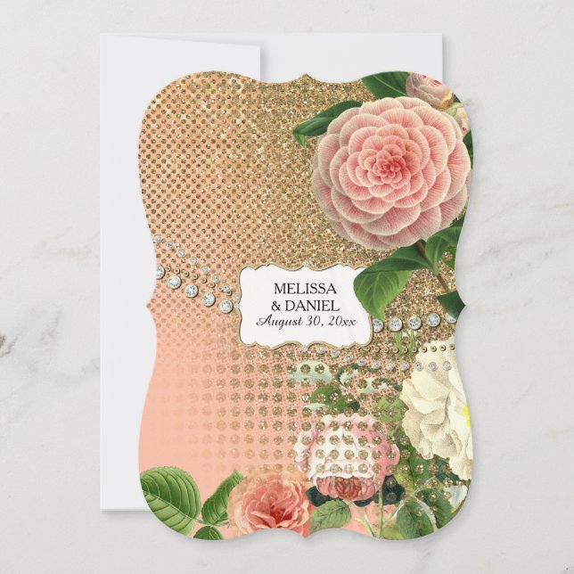 Vintage English Roses Glam Old Hollywood Regency Invitation (Front)