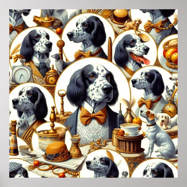 Vintage English Setter Illustration Poster (Front)