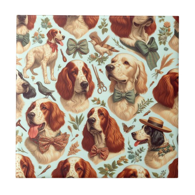 Vintage English Setter  Seamless Ceramic Tile (Front)